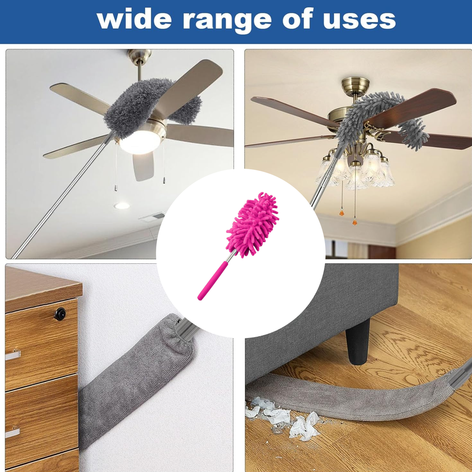 20286 Extendable Microfiber Duster – For Fan & High Ceiling Cleaning | Velvet Wipe