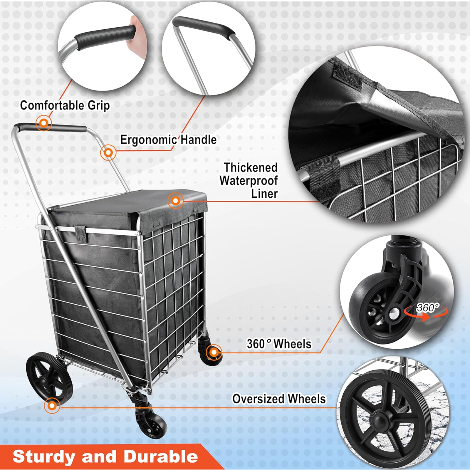 Foldable Shopping Cart – Durable Iron Frame & Dual Swivel Wheels | Organivo