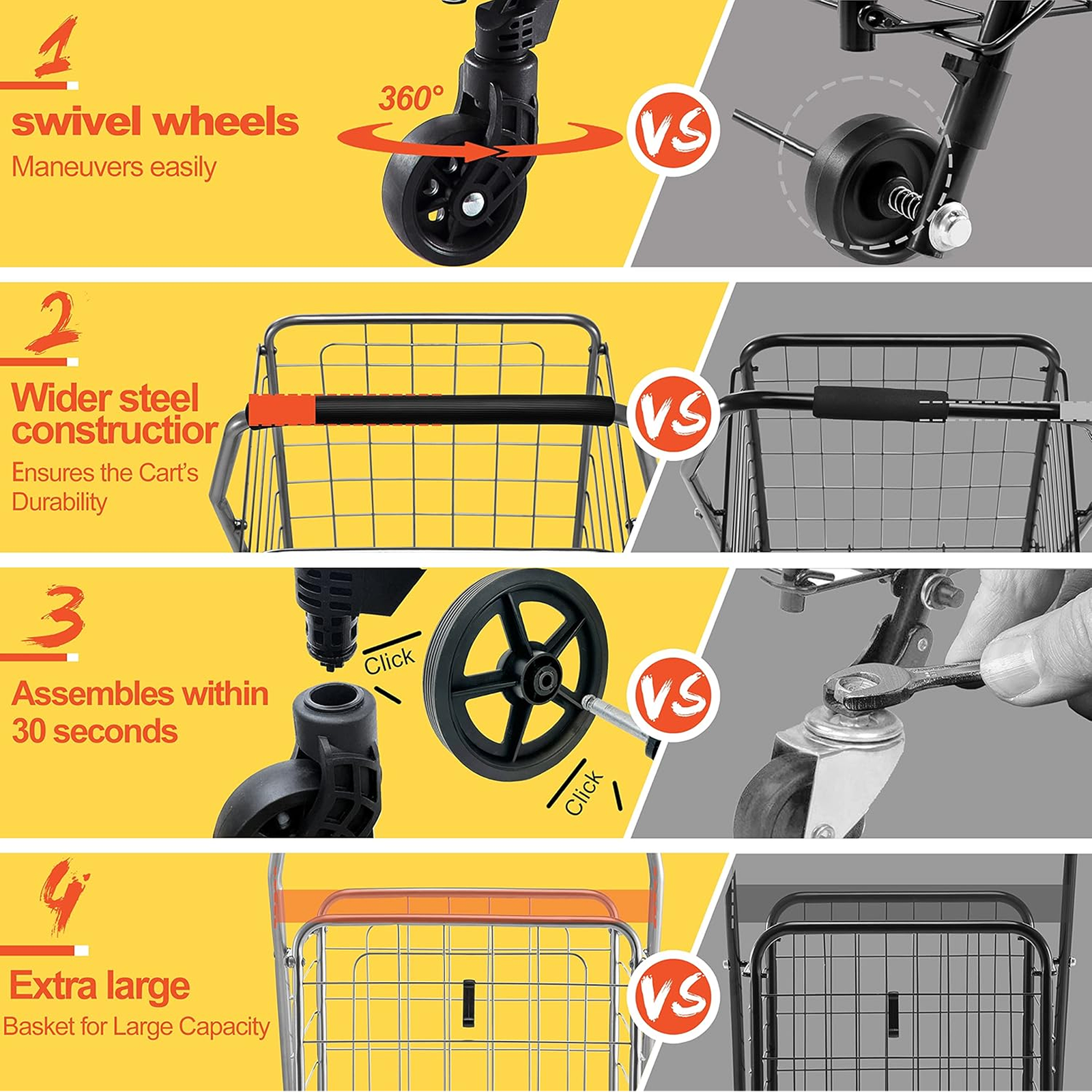 Foldable Shopping Cart – Durable Iron Frame & Dual Swivel Wheels | Organivo