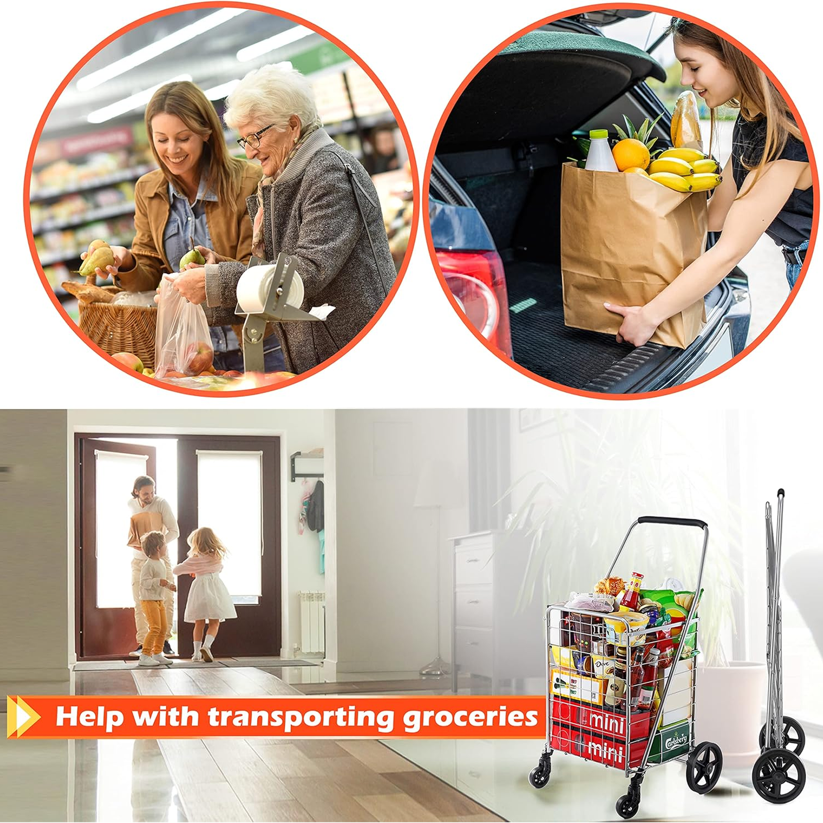Foldable Shopping Cart – Durable Iron Frame & Dual Swivel Wheels | Organivo