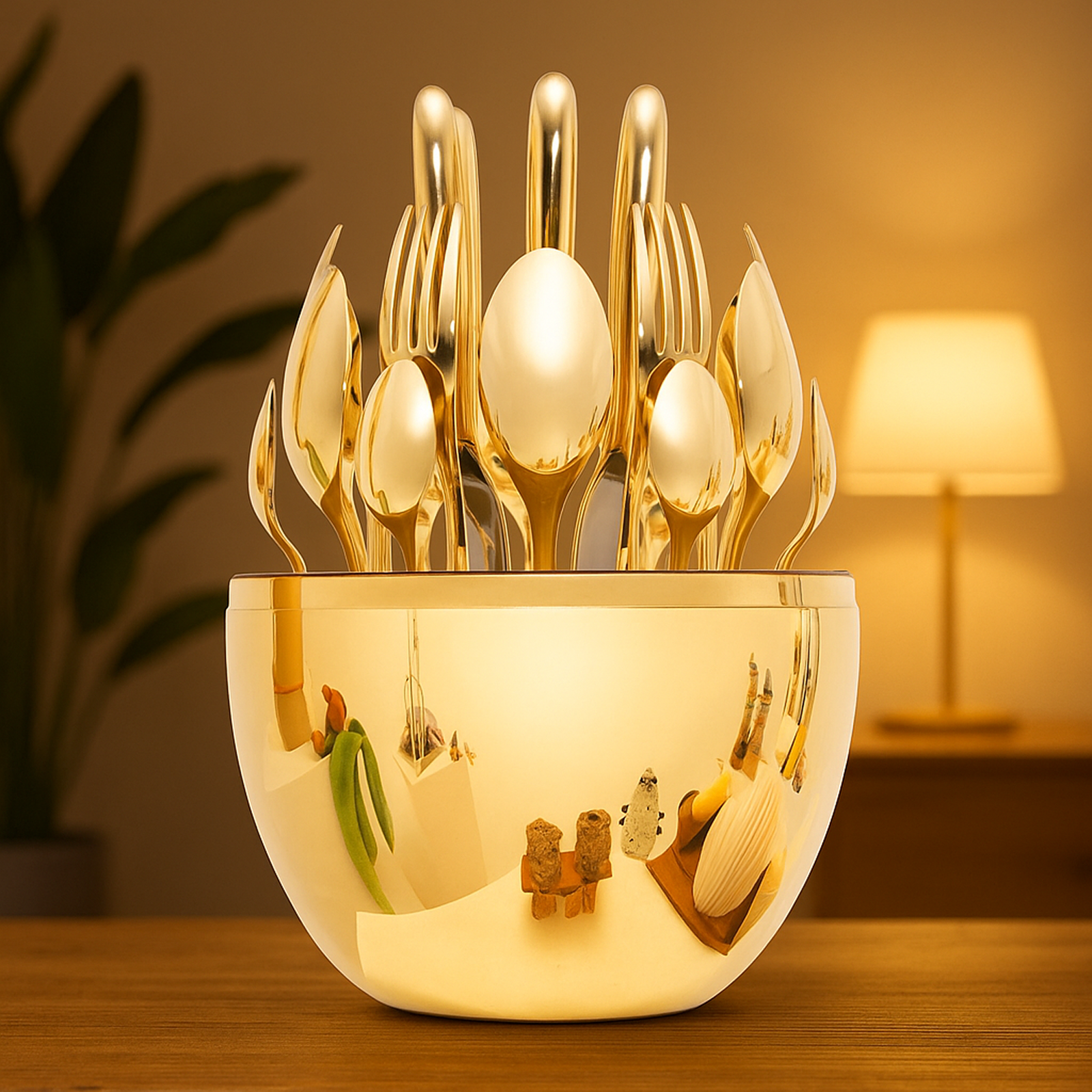 Golden Cutlery Set – 24-Pc with Oval Stand | Serve Stellar
