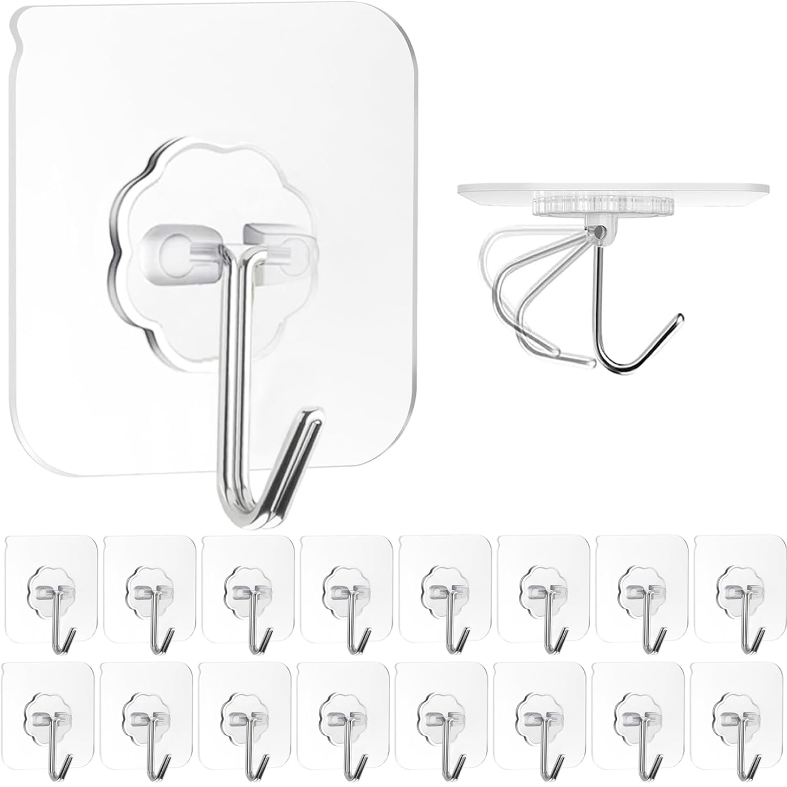 Heavy Duty Adhesive Wall Hooks – 10 Pc Transparent Set