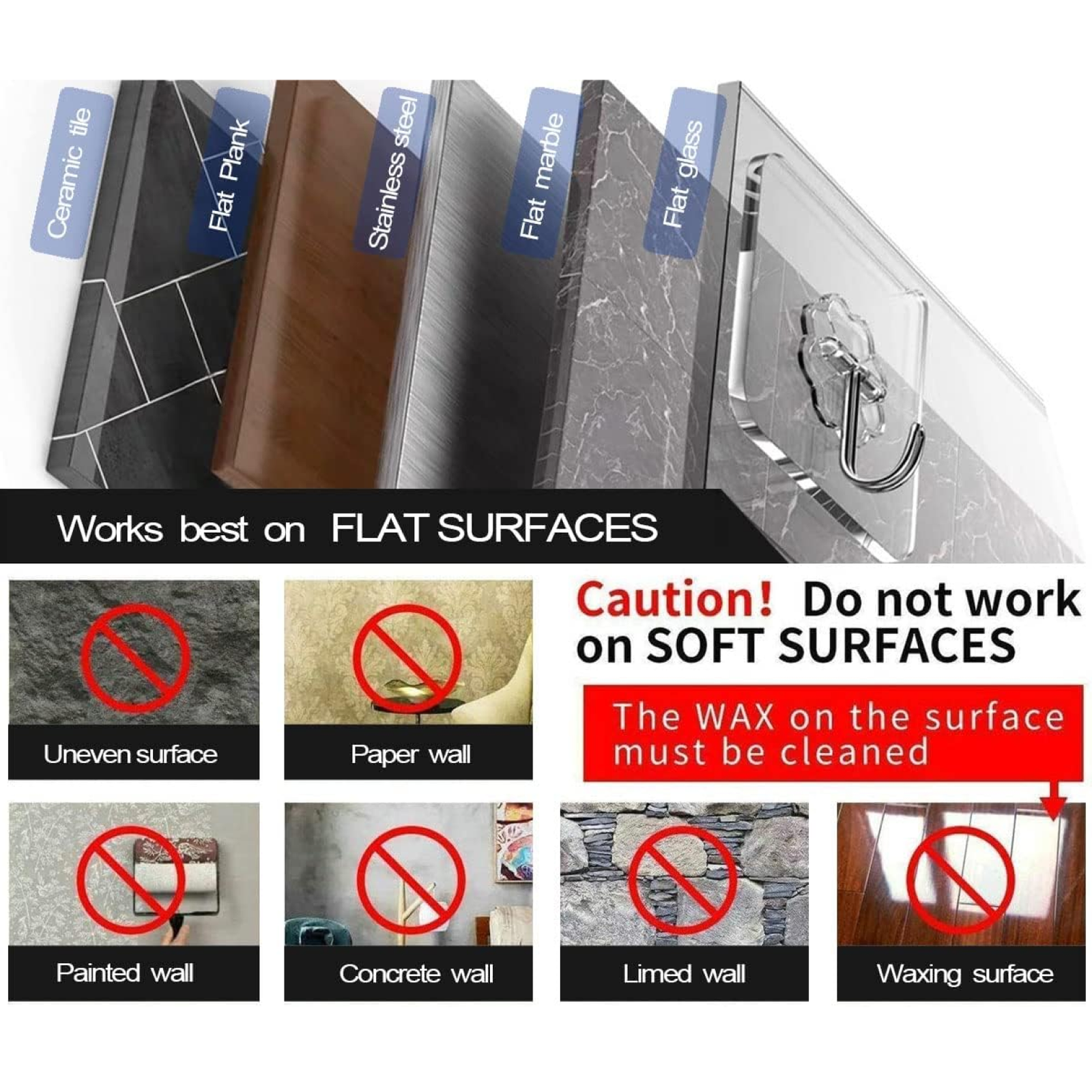 Heavy Duty Adhesive Wall Hooks – 10 Pc Transparent Set