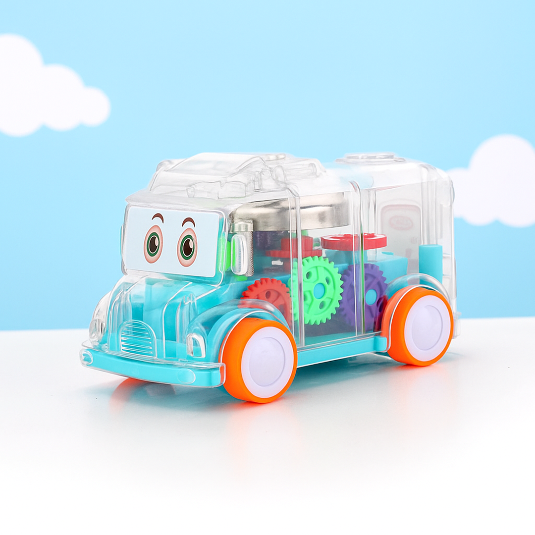 Transparent Musical School Bus Toy – Educational Gear Fun for Kids | Aditi