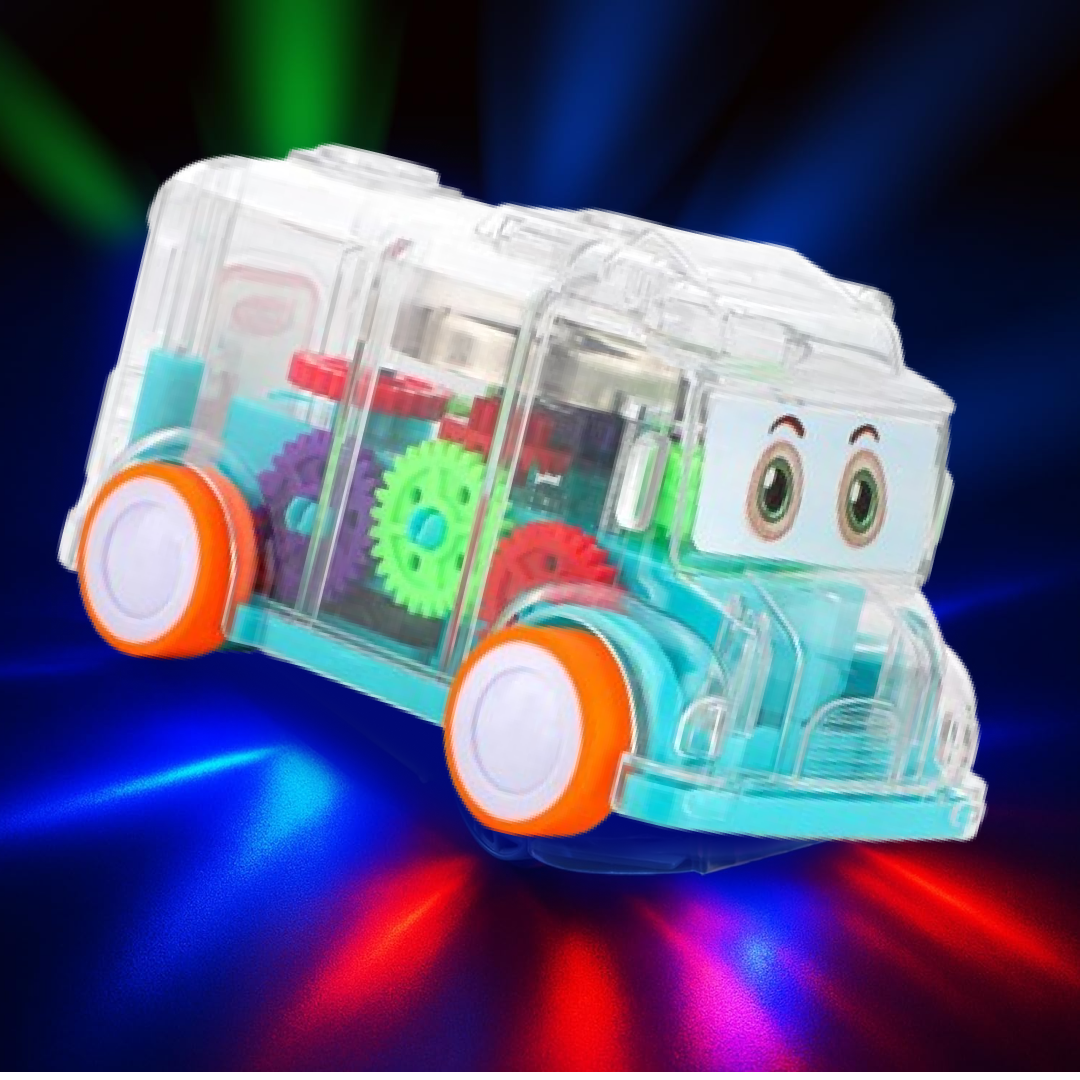 Transparent Musical School Bus Toy – Educational Gear Fun for Kids | Aditi