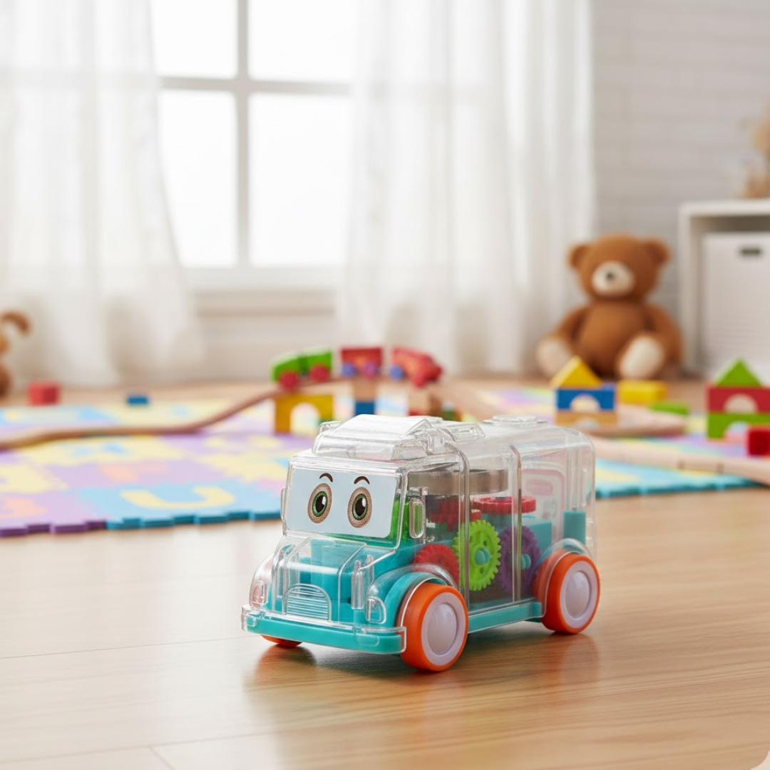 Transparent Musical School Bus Toy – Educational Gear Fun for Kids | Aditi