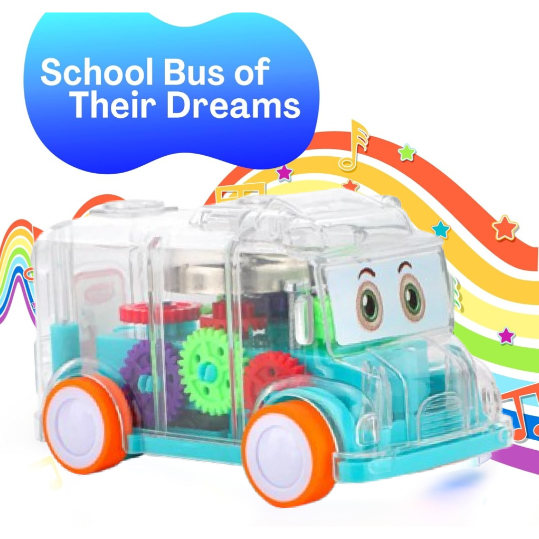 Transparent Musical School Bus Toy – Educational Gear Fun for Kids | Aditi