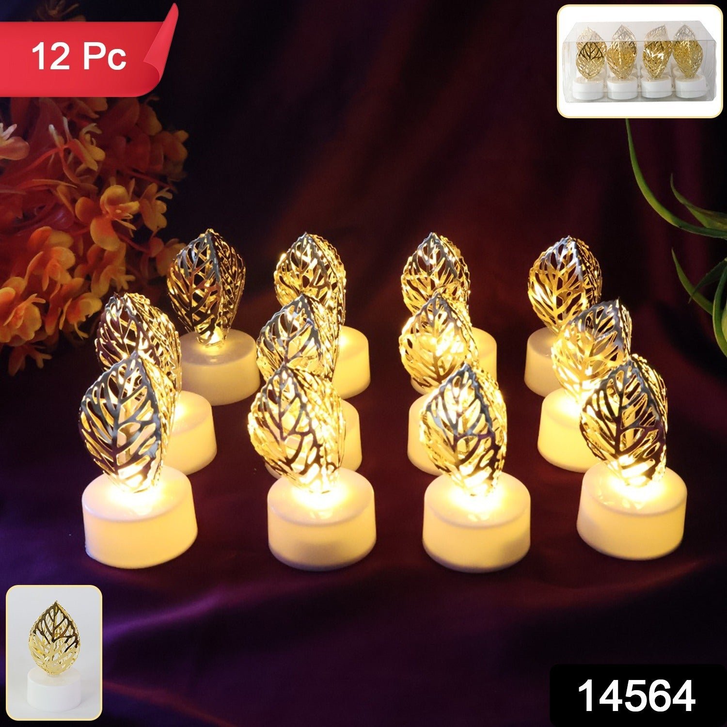 Leaf Shaped Flameless LED Candles – Elegant Decorative Set of 12