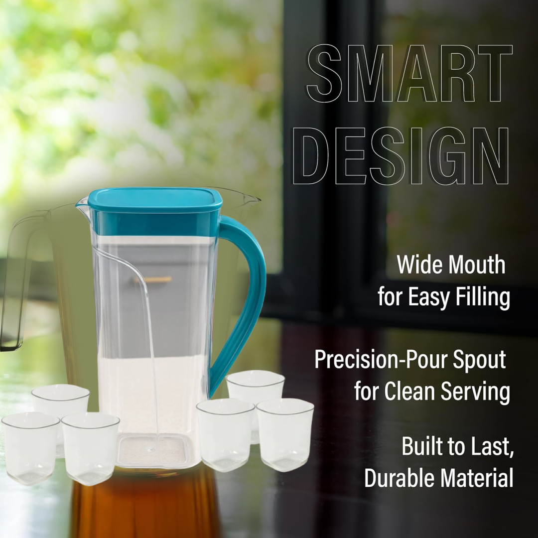 20743 Plastic Jug with 6 Glass Set – 1.5L Unbreakable & Elegant