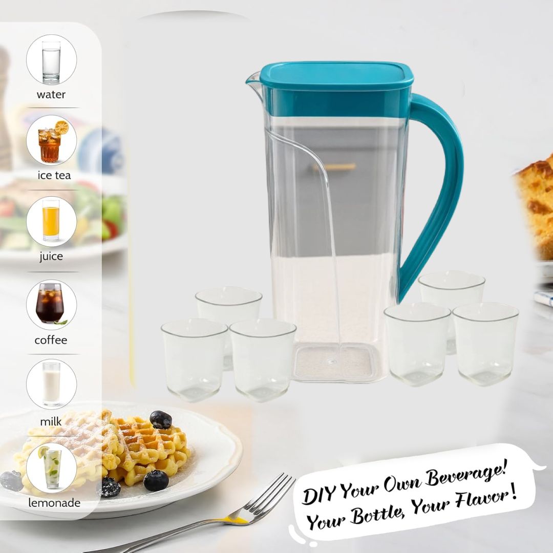 20746 Plastic Jug with 6 Glass Set – 1.5L Unbreakable & Elegant