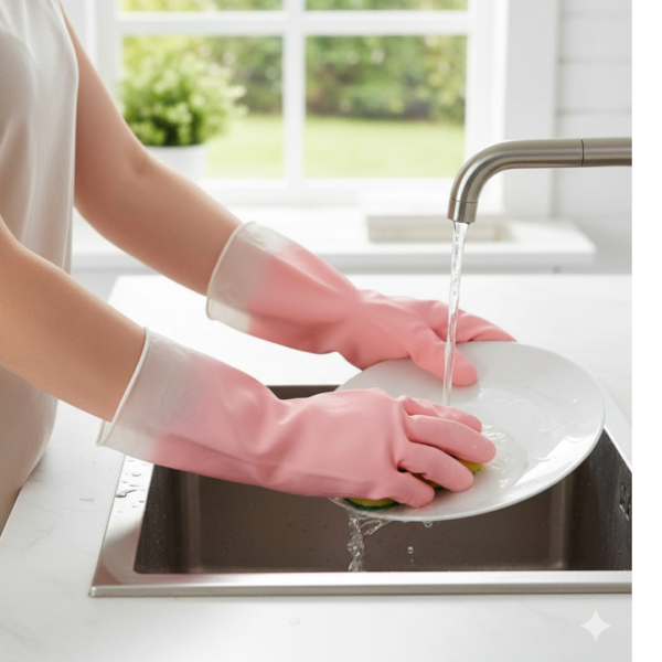 Large Waterproof Cleaning Gloves – Durable Reusable Rubber Pair