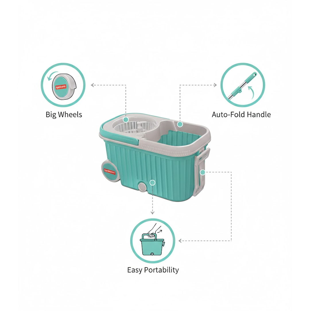 360 Spin Mop with Wheels – Microfiber, Auto-Fold Handle | Ganesh