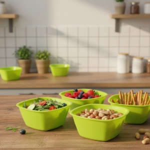 Square Plastic Bowl Set – Unbreakable & Food Safe (Pack of 4) | Jiaqi