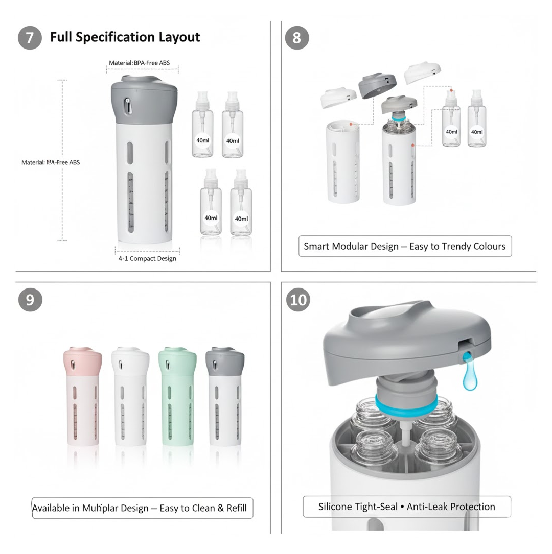 Travel Dispenser Bottle Set – 4-in-1 Leak-Proof | FERVENT