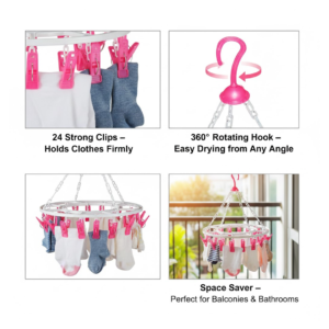 Cloth Drying Hanger – Round with 24 Clips, Space-Saving | Indo Glow