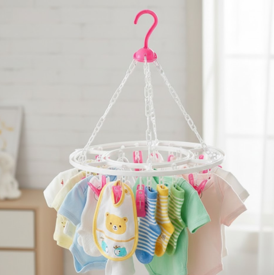 Cloth Drying Hanger – Round with 24 Clips, Space-Saving | Indo Glow