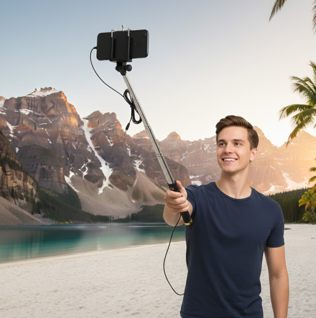 Selfie Stick with Aux Wire – Universal Phone Holder |