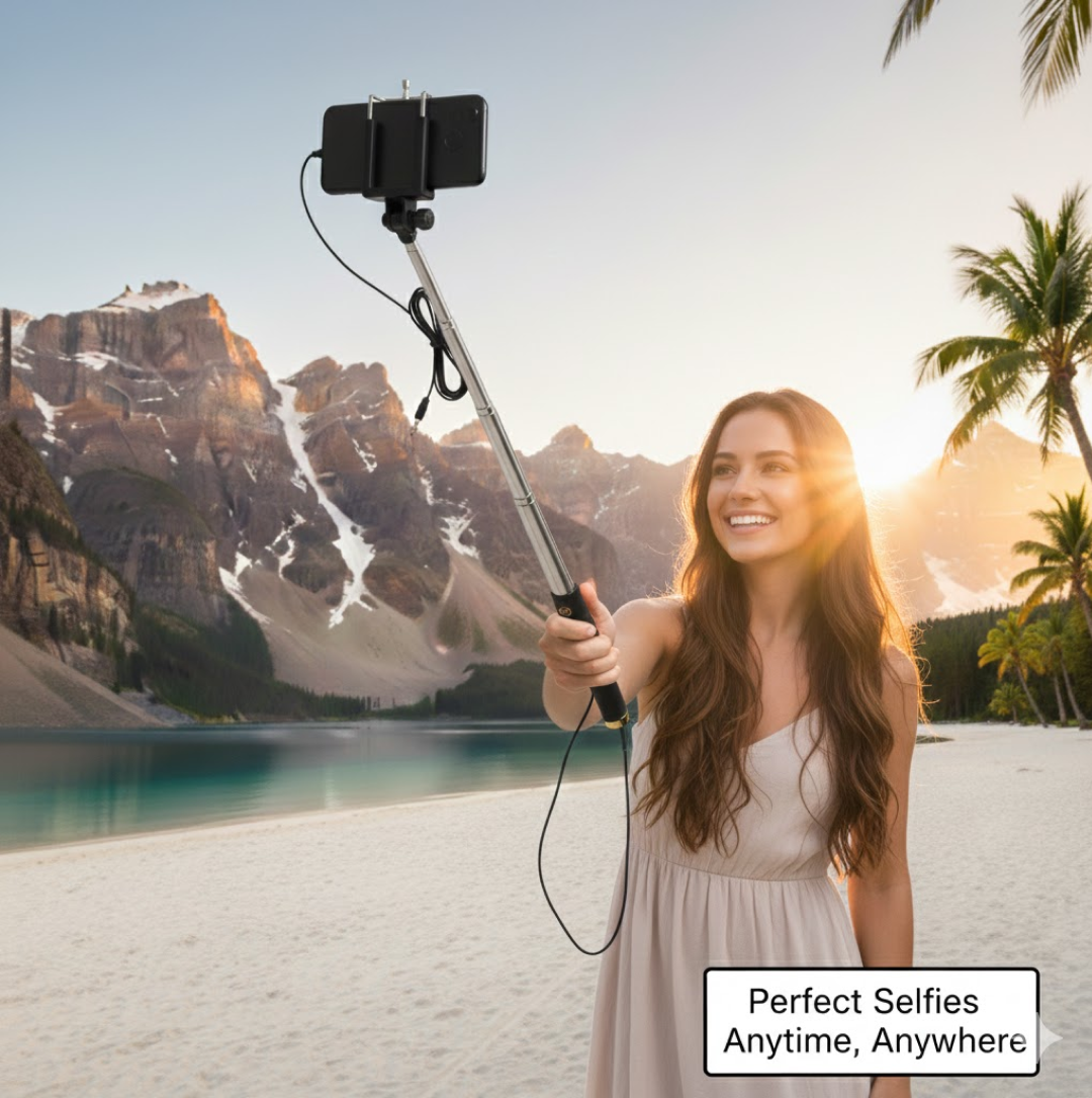 Selfie Stick with Aux Wire – Universal Phone Holder |