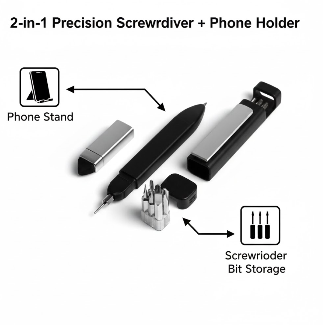 Multi-Function Pen – 4-in-1 Phone Holder & Screwdriver Set | Velvet Wipe