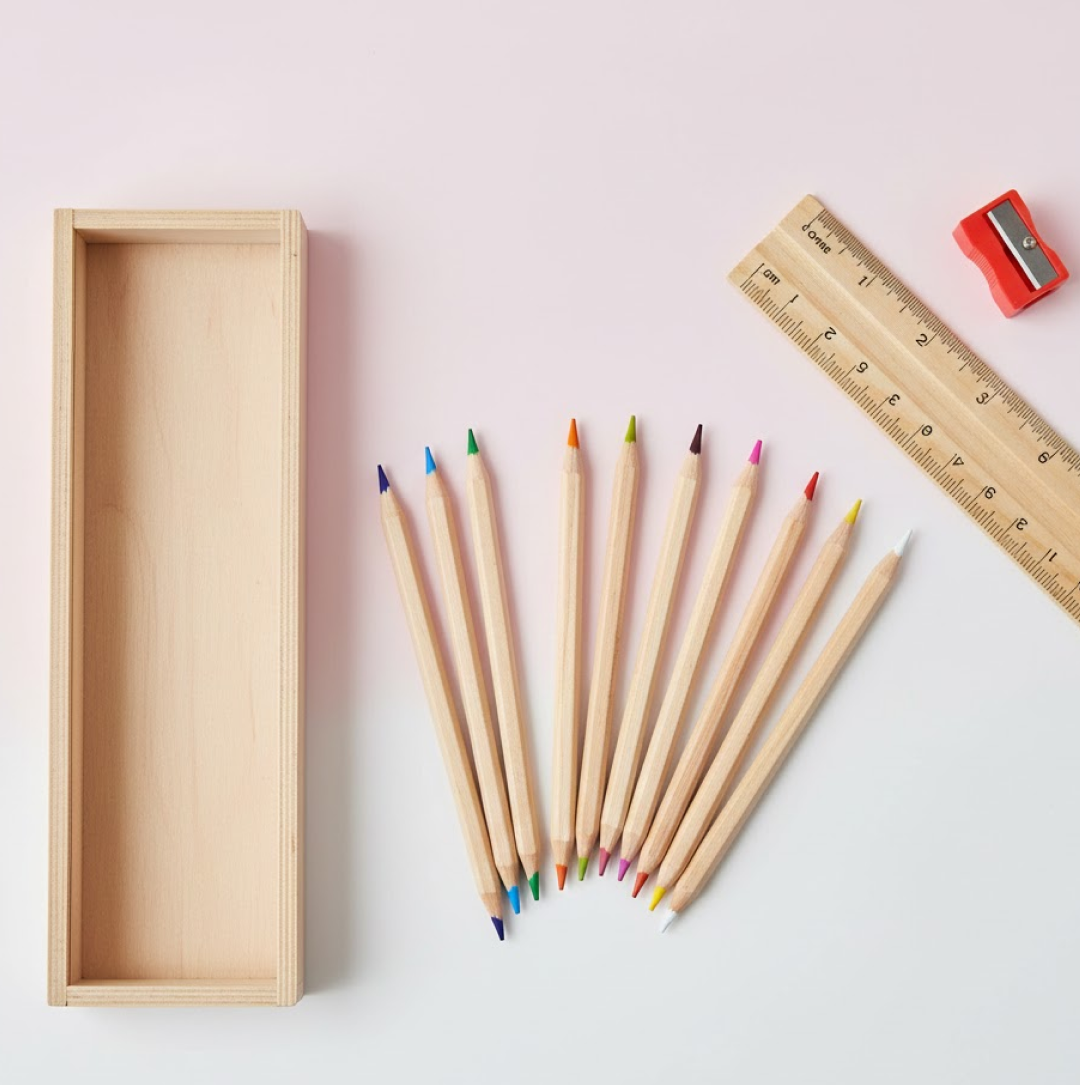 Wooden Pencil Set – 12 Pcs with Box & Sharpener | TinyTrendy