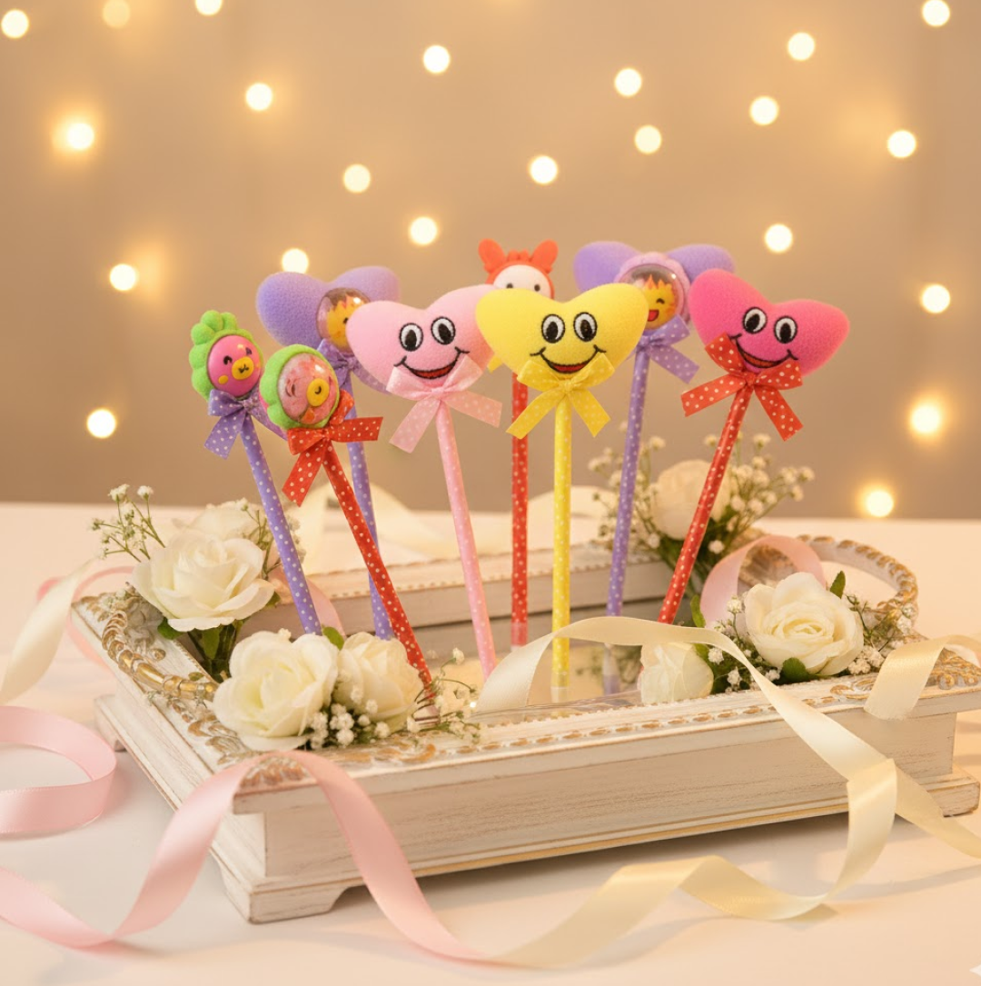 Cartoon Ballpoint Pens – 12-Pack Heart & Rattle Design | InkGlow