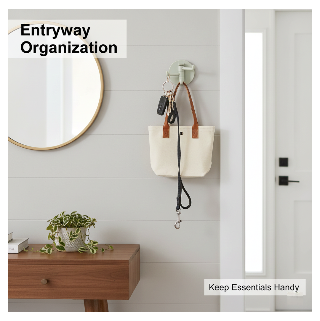 Punch-Free Sticky Hook – 3-Hook Rotating Organizer | GlimmerHome
