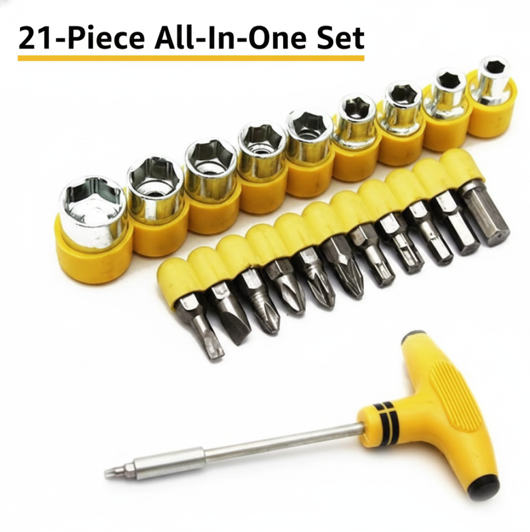 Ratchet Socket Set – 21-Piece T-Shape Tools | XcelCraft