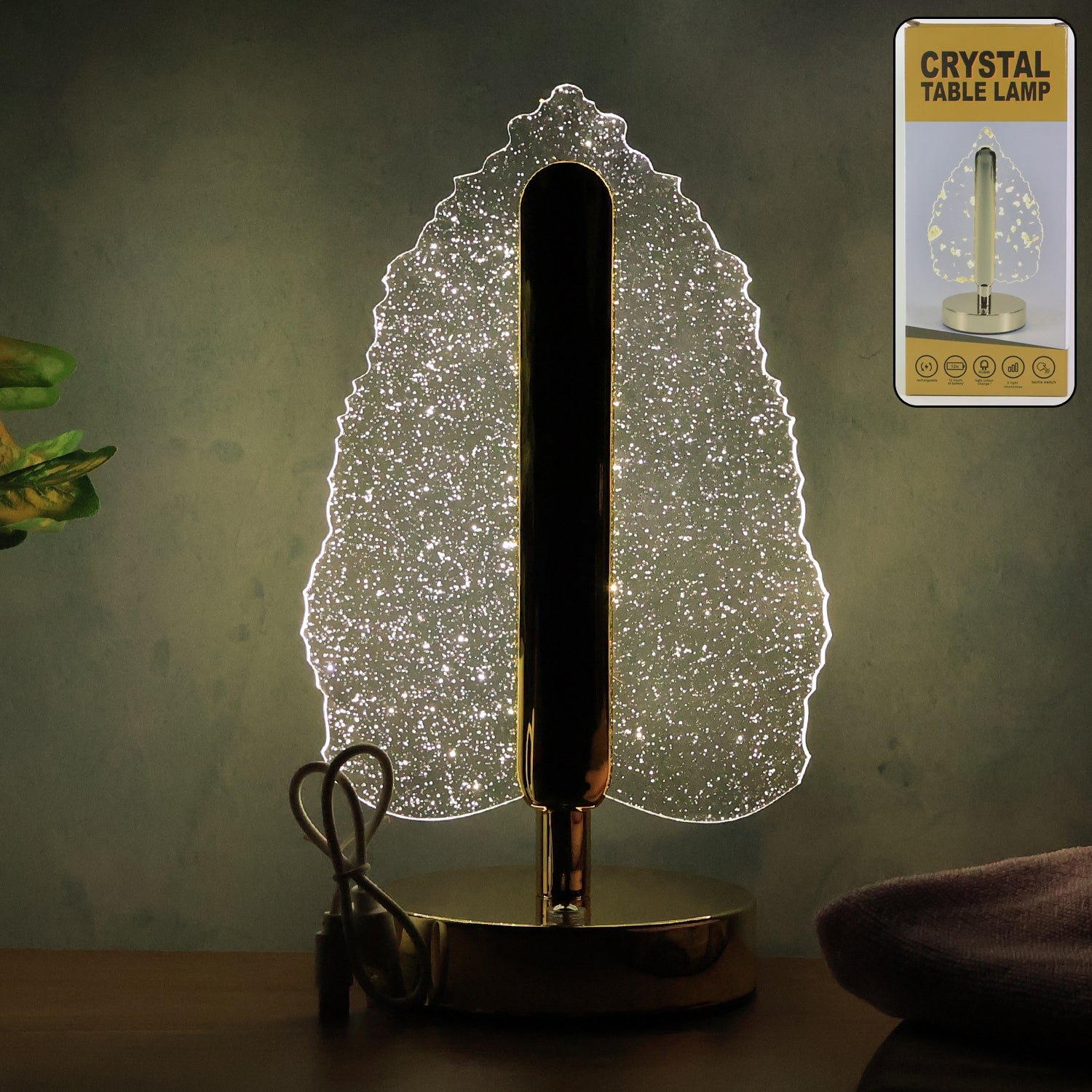 LED Crystal Table Lamp – Elegant Leaf Design with USB Power