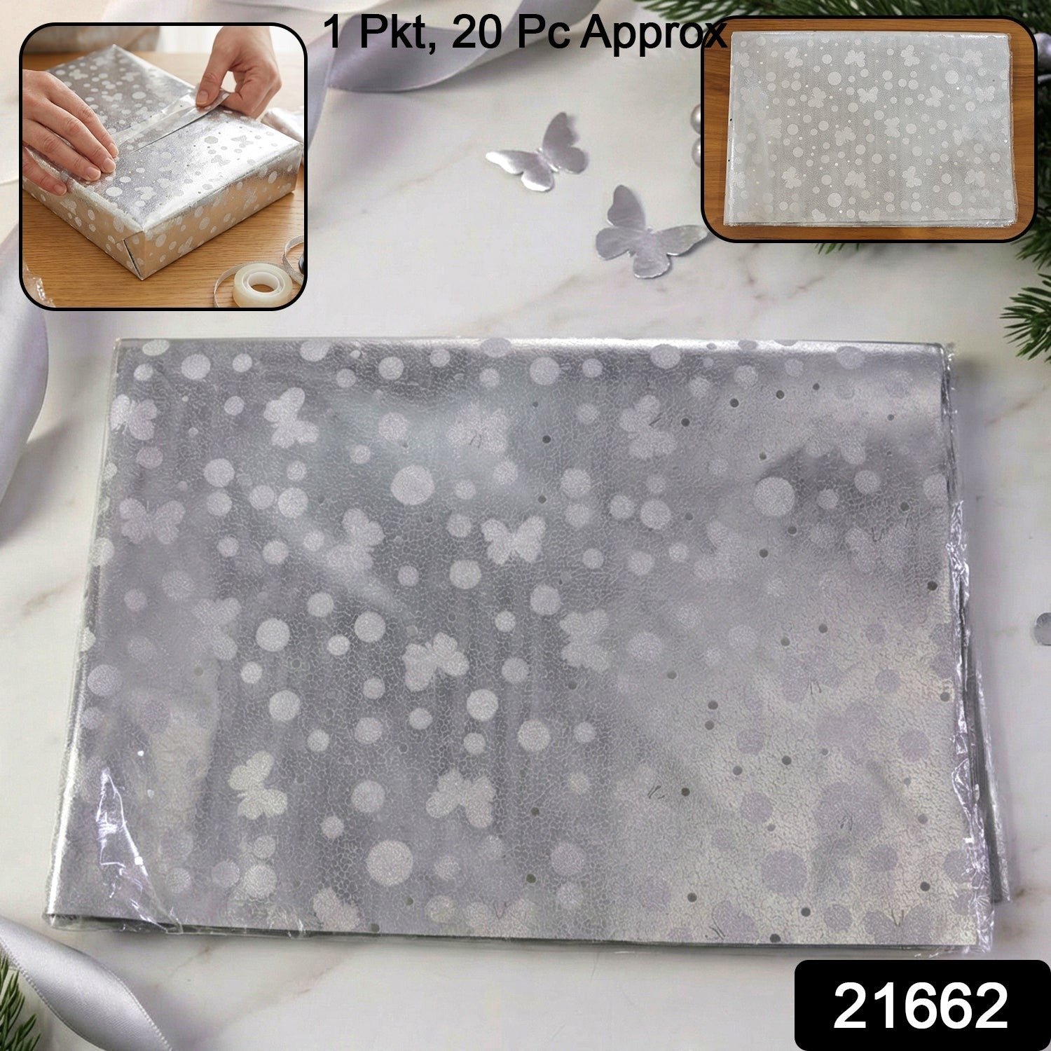 Silver Decorative Gift Wrapping Paper Sheets – 20 Pieces Premium Pack