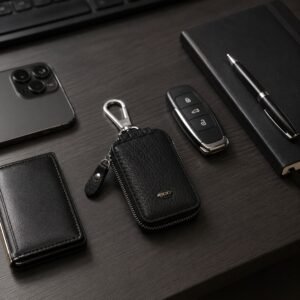 Car Key Case – Durable PU Leather with Zipper & Clip
