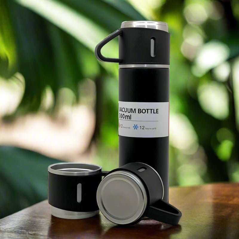 Stainless Steel Vacuum Flask Set with 3 Cups – 500ml | Biz Sip