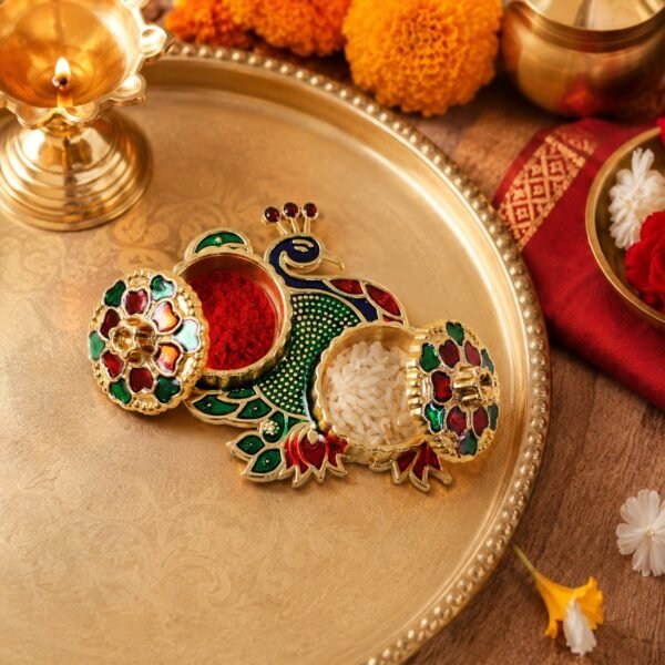 Peacock Kumkum Dani Kankavati – Elegant Pooja & Ritual Holder
