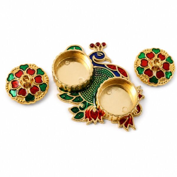 Peacock Kumkum Dani Kankavati – Elegant Pooja & Ritual Holder