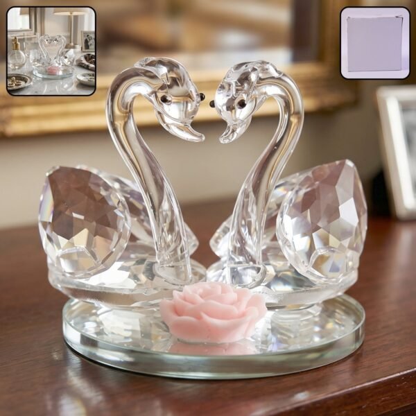 Crystal Swan Pair Showpiece – Elegant Decorative Gift for Love