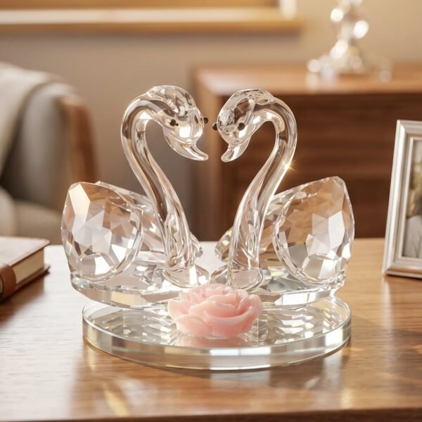 Crystal Swan Pair Showpiece – Elegant Decorative Gift for Love