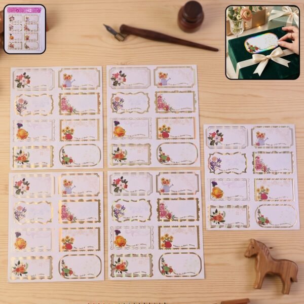 Gift Tag Stickers – Elegant Floral Gold Foil Labels for Gifting