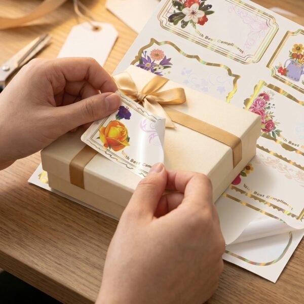 Gift Tag Stickers – Elegant Floral Gold Foil Labels for Gifting