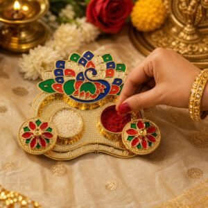 22194-01-no-sku_6a8fb8bf-d65b-4e9f-b3a9-4a8bdbc04129 Peacock Shaped Kankavati – Traditional Puja Storage Box
