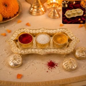 22196-01-no-sku_a838571f-86e2-43c5-b774-6b81c2f8e06c Kankavati – Elegant 3-Compartment Puja Holder for Sacred Rituals