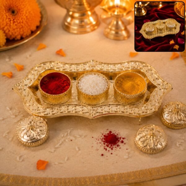 Kankavati – Elegant 3-Compartment Puja Holder for Sacred Rituals