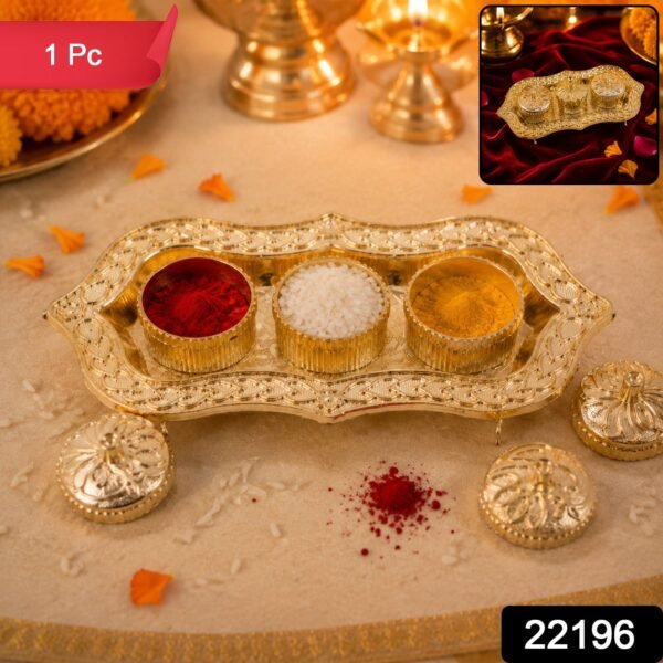 Kankavati – Elegant 3-Compartment Puja Holder for Sacred Rituals