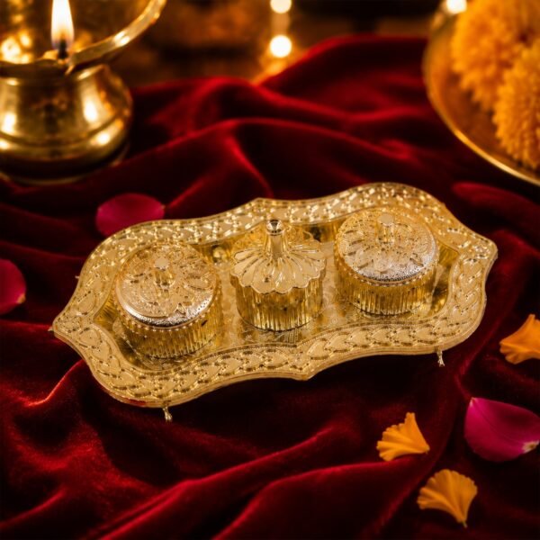 Kankavati – Elegant 3-Compartment Puja Holder for Sacred Rituals