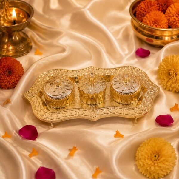 Kankavati – Elegant 3-Compartment Puja Holder for Sacred Rituals