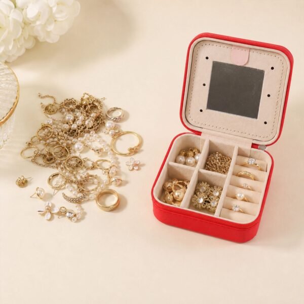 Mini Jewelry Organizer Box with Mirror – Portable Travel Case for Rings and Earrings