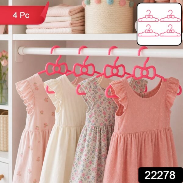 22278.jpg Kids Plastic Clothes Hangers Set of 4 Cute Bow Design Baby Wardrobe (4 Pc Set)