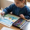 Solid Watercolor Paint Palette Kit with Metal Storage Box and Water Brush (1 Set)