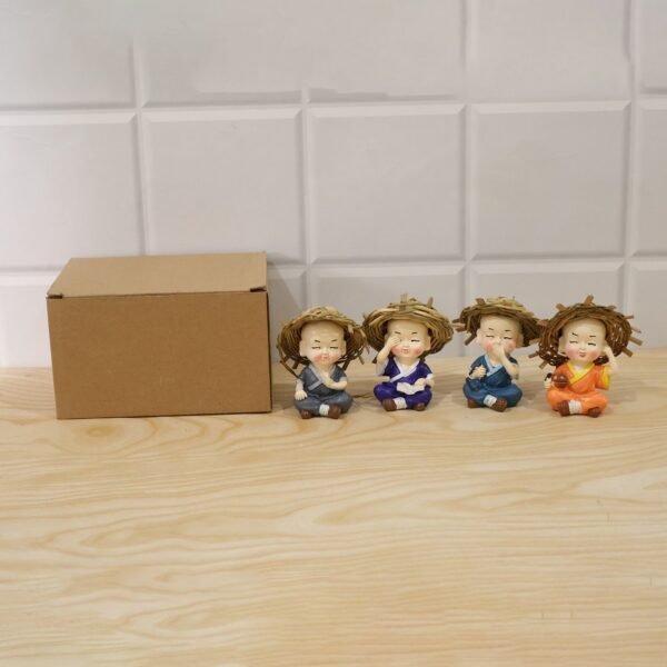 Baby Monk Buddha Decorative Figurine Set for Car Dashboard and Home Decor (4 Pc)