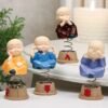 Baby Monk Buddha Bobblehead Figurine Set for Car Dashboard and Home Decor (4 Pc)