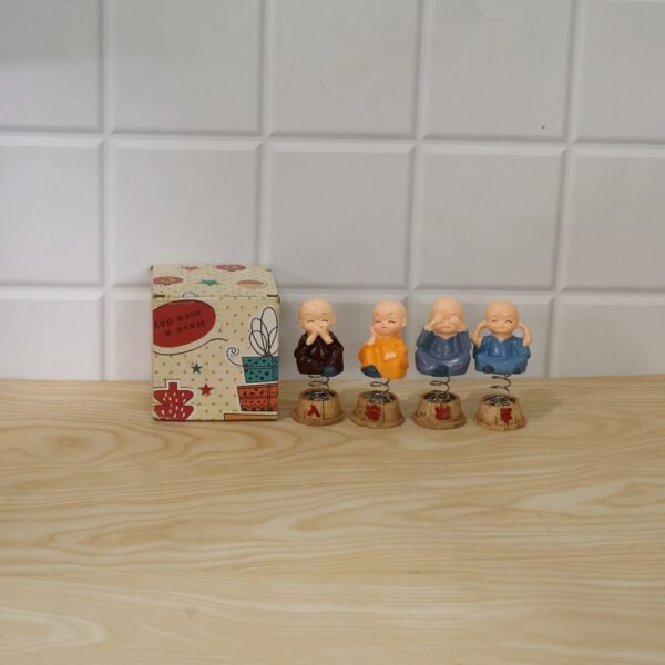 Baby Monk Buddha Bobblehead Figurine Set for Car Dashboard and Home Decor (4 Pc)