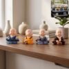 Little Monk Buddha Statue Set for Car Dashboard, Office Desk and Home Decor (4 Pc)